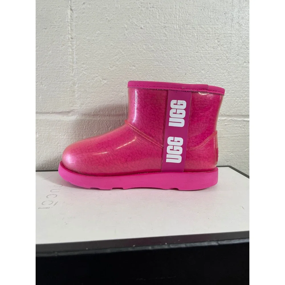 UGG Classic Clear 1112386K Mini Pink Waterproof Boots Pull On Kids Size 13 US
